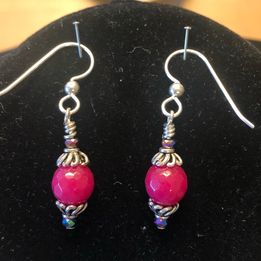 New Ruby Quartz and Bali Sterling Silver Earrings